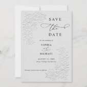 Faux Embossed White Roses Wedding Save the Date  Einladung (Vorderseite)