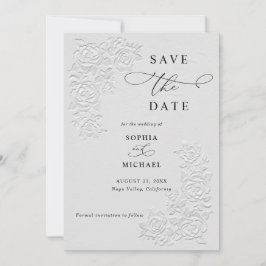 Faux Embossed White Roses Wedding Save the Date  Einladung