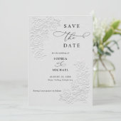 Faux Embossed White Roses Wedding Save the Date  Einladung (Stehend Vorderseite)