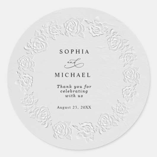 Faux Embossed White Roses Wedding Sticker (Vorderseite)