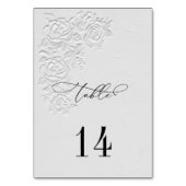 Faux Embossed White Roses Wedding Table Numbers Tischnummer (Rückseite)
