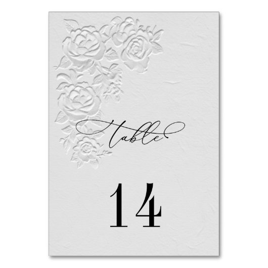 Faux Embossed White Roses Wedding Table Numbers Tischnummer (Rückseite)