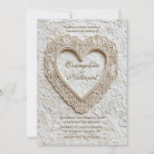 Faux Embroidery Timeless Lace Heart Formal Wedding Einladung (Vorderseite)