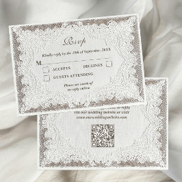 Faux Embroidery Timeless Lace QR Code Wedding RSVP Karte