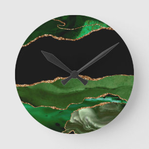 Faux Emerald Green Marbled Agate Contemporary Runde Wanduhr