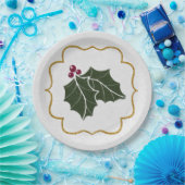 Faux Felt and Gold Glitter Holly Leaves Berries Pappteller (Party)