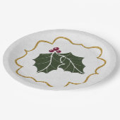 Faux Felt and Gold Glitter Holly Leaves Berries Pappteller (Schrägansicht)