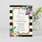 Faux Foil Watercolor Floral Baby Shower Invitation Einladung (Stehend Vorderseite)