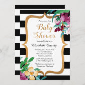 Faux Foil Watercolor Floral Baby Shower Invitation Einladung (Vorne/Hinten)