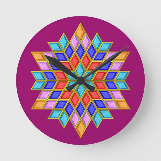 Faux Gemstone Star Quilt Runde Wanduhr (Vorderseite)