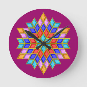 Faux Gemstone Star Quilt Runde Wanduhr