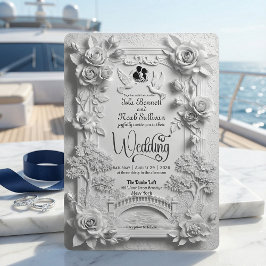 Faux geprägte 3D weiße Rose florale Relief-Hochzei Einladung