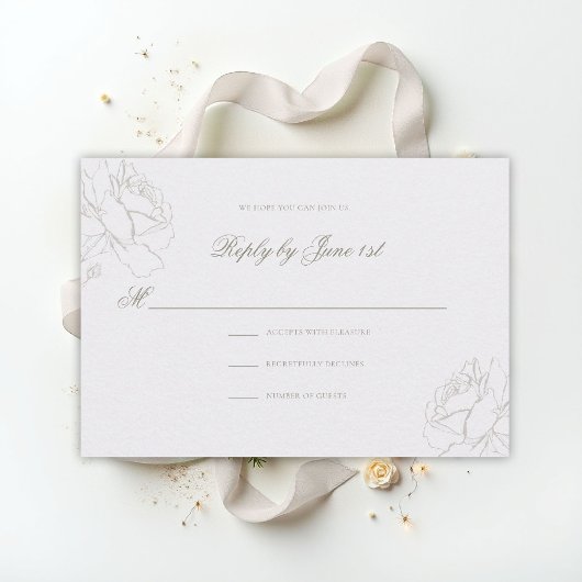 Faux geprägte Rosen Perlen-Klassiker-Hochzeit RSVP Karte