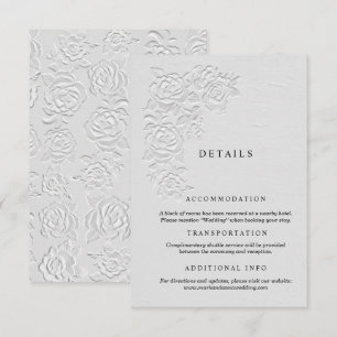 Faux geprägte weiße Rosen Hochzeits-Details Karte