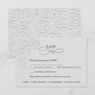 Faux geprägte weiße Rosen Hochzeits-RSVP-Karte RSVP Karte