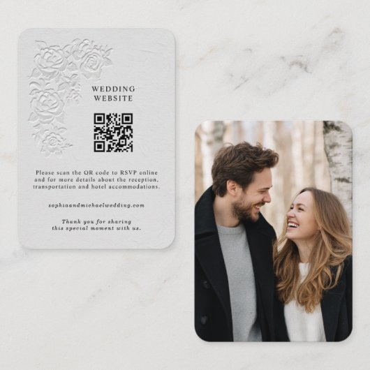 Faux geprägte weiße Rosen Hüllenkarte Begleitkarte (Vorne/Hinten)