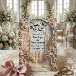 Faux geprägter Kathedralenbogen mit floralem Relie Save The Date