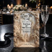 Faux geprägter Kathedralenbogen mit floralem Relie Save The Date