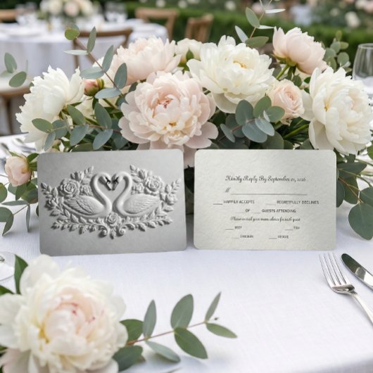 Faux geprägter Schwan- und Rosen-Effekt RSVP Karte