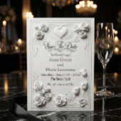 Faux geprägter Weißer-Rosen-Reliefdruck Save The Date