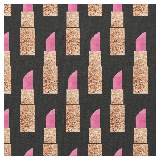 Faux Glitter Lipstick Makeup Beauty Pattern Black Stoff (Nahaufnahme)
