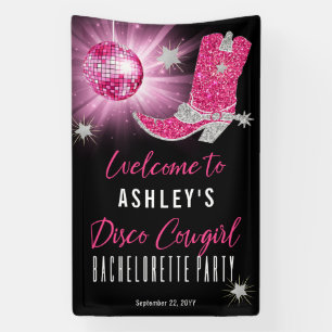 Faux Glitter Pink Disco Cowgirl Junggesellinnenabs Banner