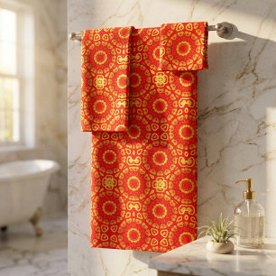 Faux Gold and Red Stylish Chic Decorative Pattern Badhandtuch Set