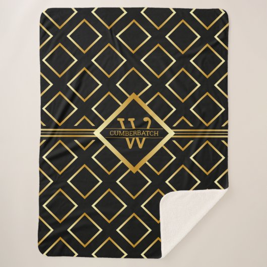 Faux Gold Axis Monogram –Black and Gold - Large Sherpadecke (Vorderseite)