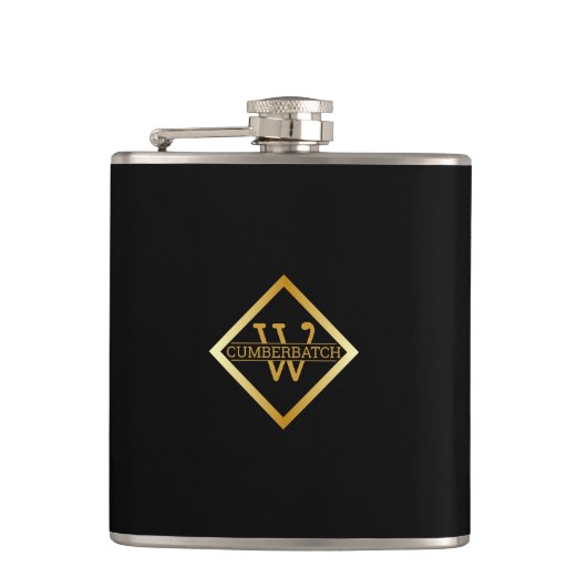 Faux Gold Axis Monogram – Black & Gold Flachmann (Vorderseite)