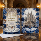 Faux Gold & Bronze Swans Marble Cathedral Wedding Einladung