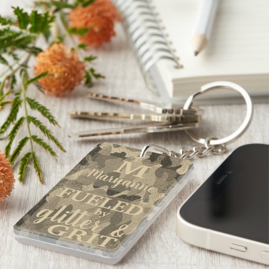 Faux Gold Camouflage Glitter Metallic Camo Name Schlüsselanhänger (Vorderseite rechts)