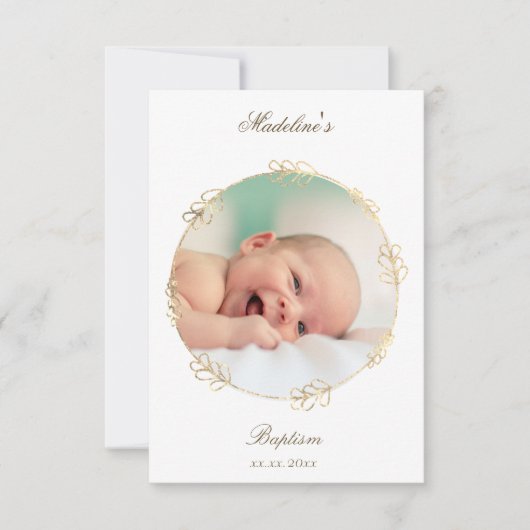 faux gold circle Baptism small thank you card Einladung (Vorderseite)