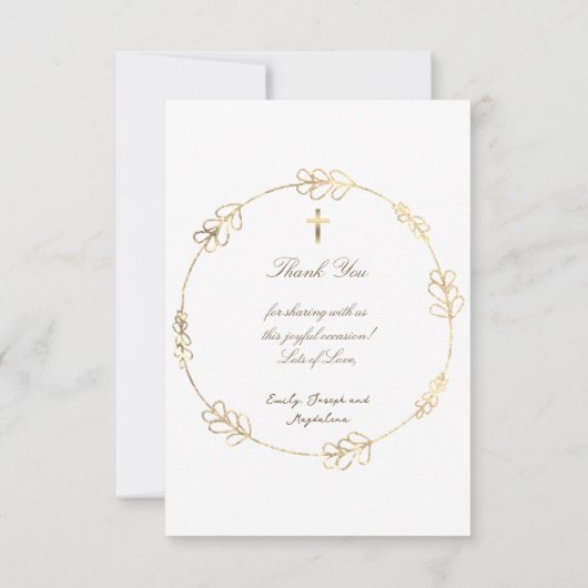 faux gold circle Baptism small thank you card Einladung (Rückseite)