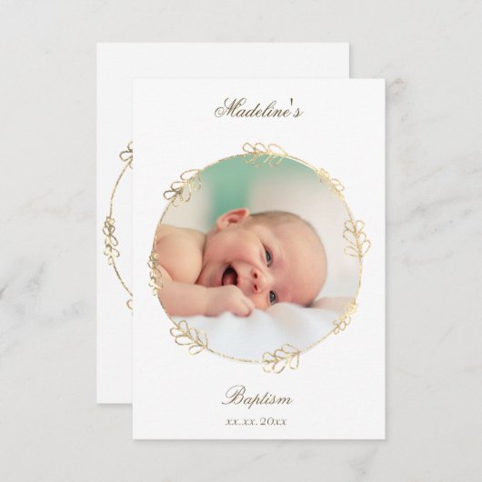 faux gold circle Baptism small thank you card Einladung (Vorne/Hinten)
