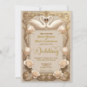 Faux Gold Embossed Baroque Swan Fairytale  Wedding Einladung (Vorderseite)