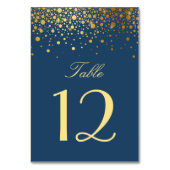 Faux Gold Foil Confetti Dots Navy Blue Tischnummer (Rückseite)