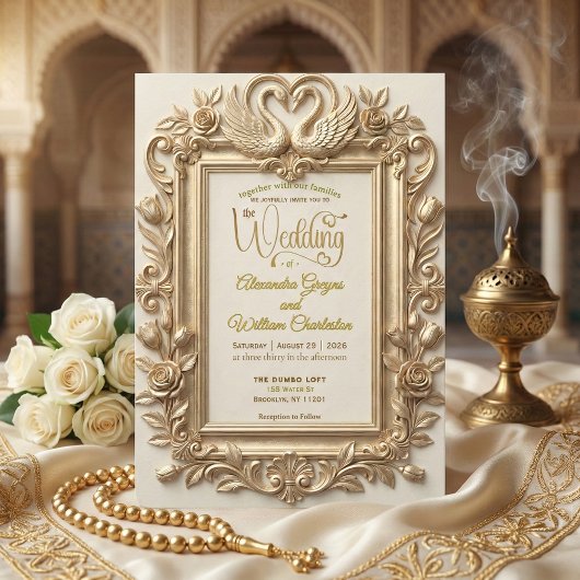 Faux Gold Foil Embossed Baroque Floral Wedding Einladung