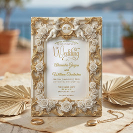 Faux Gold Foil Embossed Style Baroque Monogram Einladung