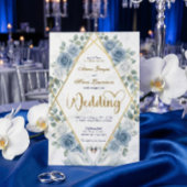 Faux Gold Foil Geometric Marble Blue Floral Einladung