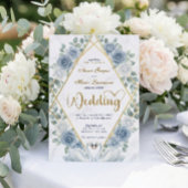 Faux Gold Foil Geometric Marble Blue Floral Einladung