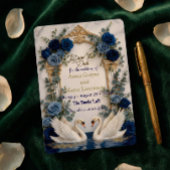 Faux Gold Foil & Marble Swans Royal Blue Floral Save The Date