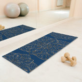 Faux Gold Foil On Dark Blue Decorative Mandala Yogamatte