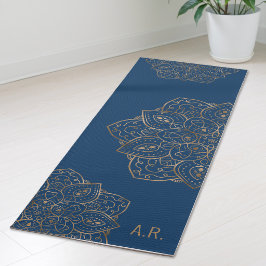 Faux Gold Foil On Dark Blue Mandala With Initials Yogamatte