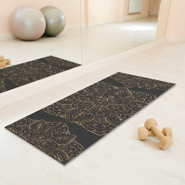 Faux Gold Foil On Dark Gray Decorative Mandala Yogamatte