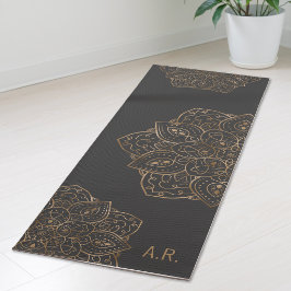 Faux Gold Foil On Dark Gray Mandala With Initials Yogamatte