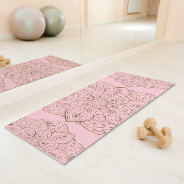 Faux Gold Foil On Light Pink Decorative Mandala Yogamatte