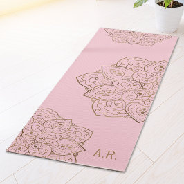 Faux Gold Foil On Light Pink Mandala With Initials Yogamatte