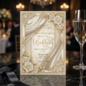 Faux Gold Foil Ornate Filigree & Printed Satin Einladung