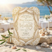 Faux Gold Foil Ornate Frame Printed Satin Wedding 