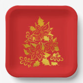 Faux Gold Foil Poinsettias Christmas Trees Pappteller (Vorderseite)